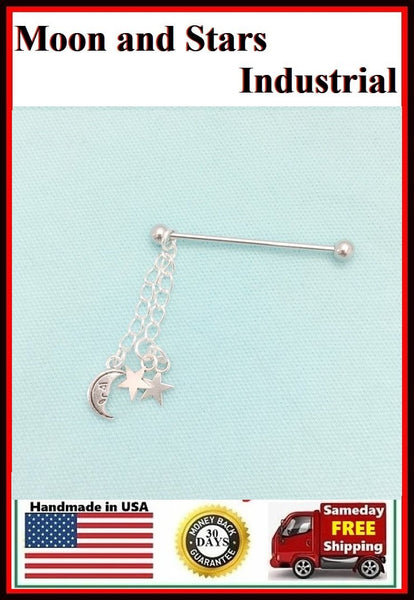 Beautiful Moon and Stars Charms Surgical Steel Industrial.