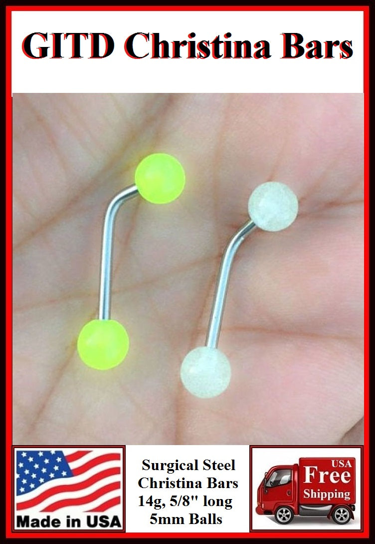 Glow in The Dark Barbells for Christina Piercing.