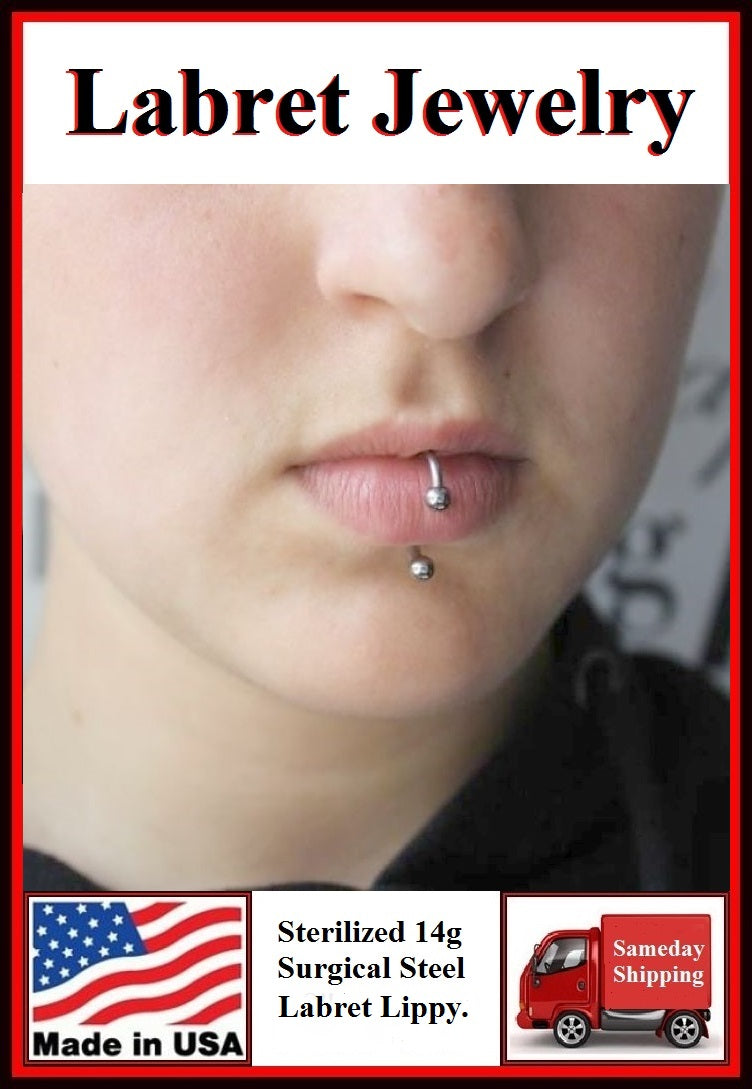 Sterilized 14g Surgical Steel LABRET Lippy Loop.