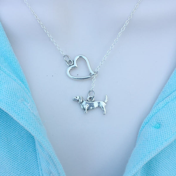 I Heart My Dachshund Dog Handcrafted Necklace Lariat Style