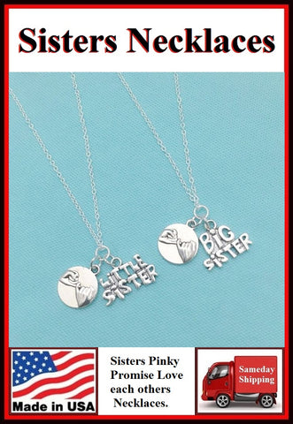 2 Sisters ; Pinky Promise to Love Sisters Charms Necklaces Set.