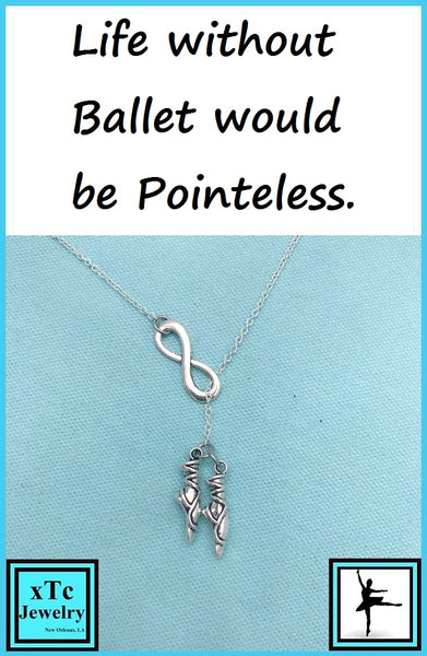 Ballerina's Pointe Silver Charm Lariat Necklace.
