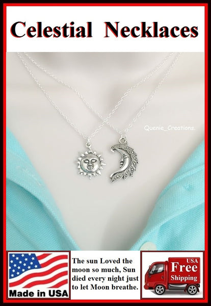 BF Sets : SUN n MOON " Celestial Pair" Lovers  Necklaces Set.