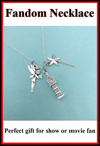 Handcrafted Peter Pan Cluster of Charms Silver Necklace.