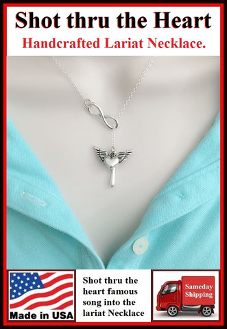 Shot Thru The Heart Inspiration Silver Charms Necklace Lariat Style.