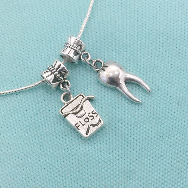 Medical Bracelet Charms : Tooth and Floss Box Charms.