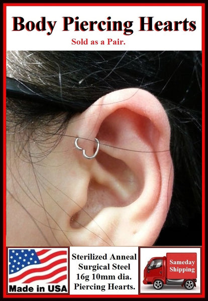 Sterilized Pair of Body Piercing 16 g HEARTS.