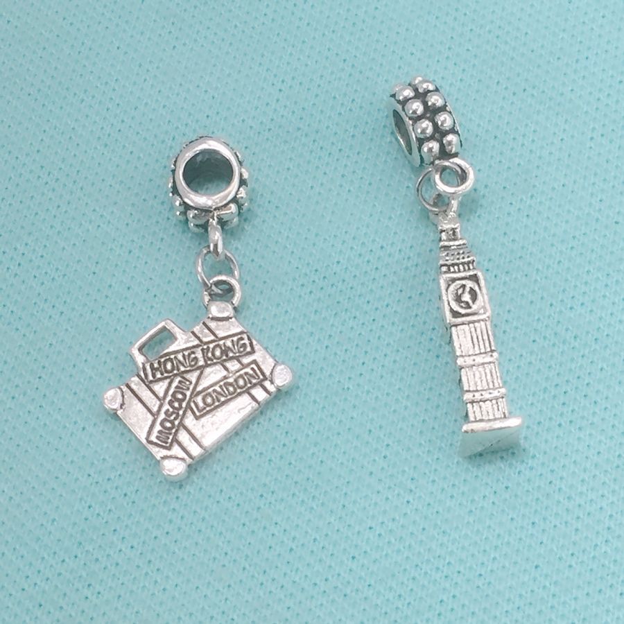 GOING to LONDON : Big Ben and Suitcase Charms Fit Beaded Bracelet