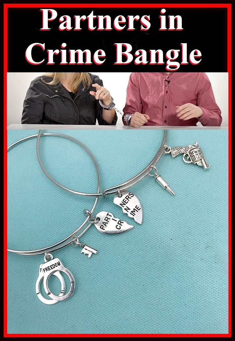 2 Pcs Set. PARTNERS in CRIME Charms Bangle Bracelets.