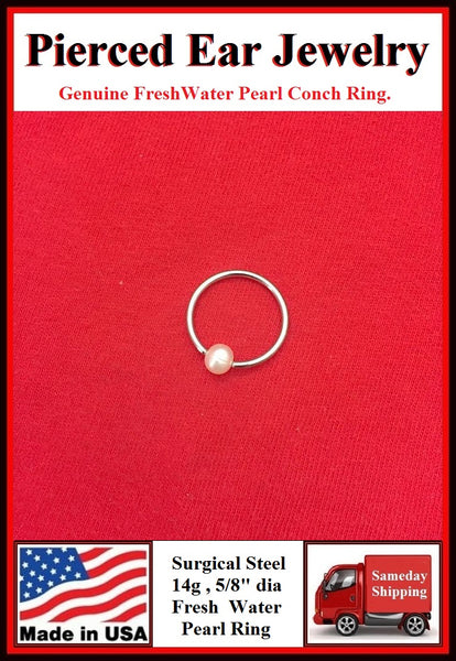 Sterilized Surgical Steel CONCH Fresh Water Pearl Ball Ring.