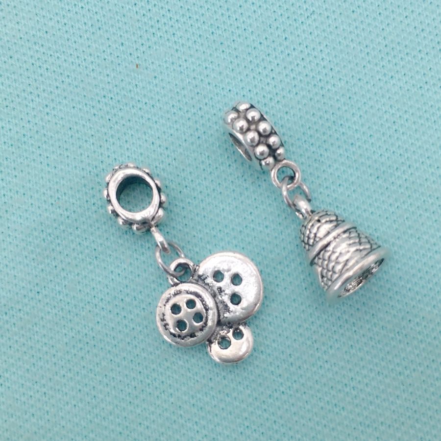 SEAMSTRESS : Thimble and Buttons Charms Fit Beaded Bracelet