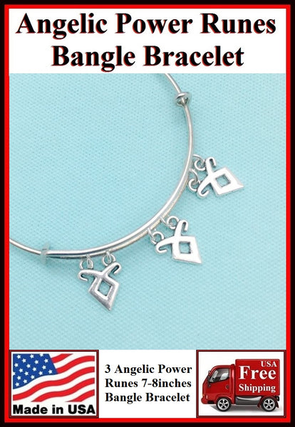 3 Angelic Power Runes Charms Expendable Bangle.
