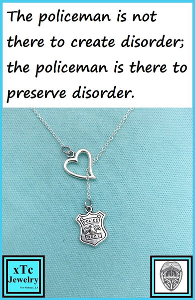 I Love POLICE Dept. Silver Lariat Necklace.