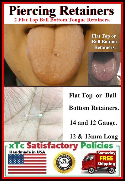 2 Sterilized 14g & 12g, 12 & 13mm Flat Top Ball Bottom Tongue Retainers.