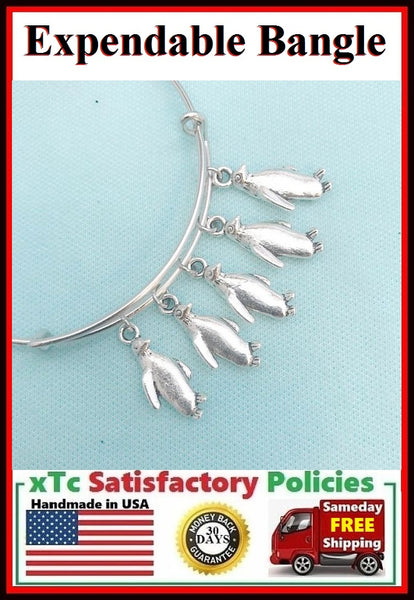 "Colony of Penguins" Gorgeous 5 Penguins Charms Bangle.