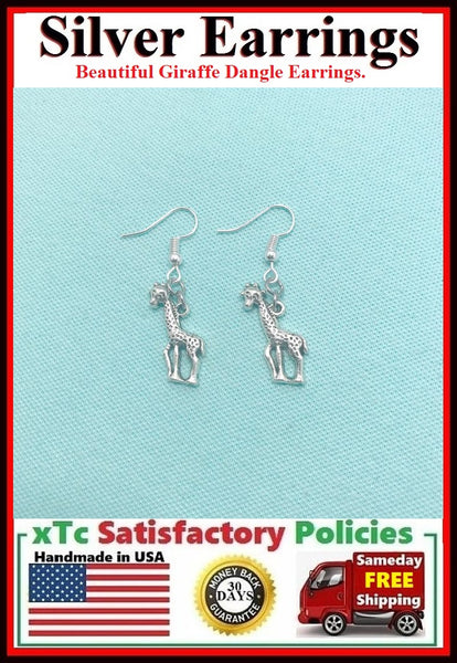 Gorgeous Silver Giraffe Dangle Earrings.