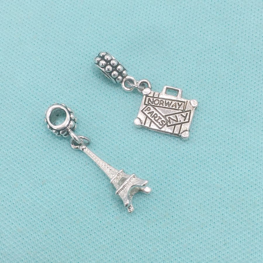 GOING to PARIS : Eiffel Tower and Suitcase Charms Fit Beaded Bracelet