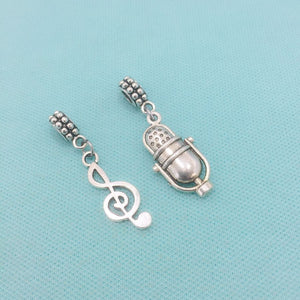 Music Note & Vintage Microphone Charms Fit Beaded Bracelet