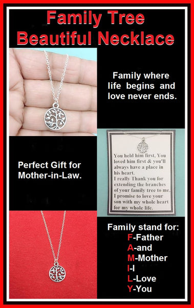 Mother in Law Gift, Handcrafted Family Tree Silver Charm Necklace.