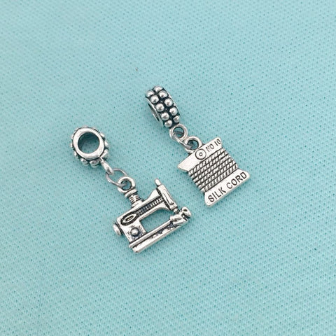 SEAMSTRESS : Sewing Machine & Thread Spool Charms Fit Beaded Bracelet