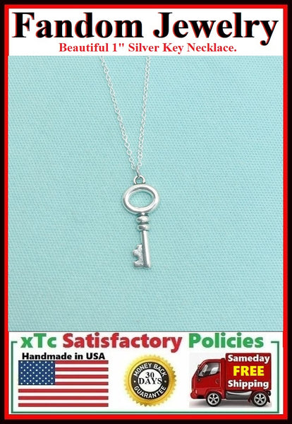 Beautiful Silver 1" Key Charm Necklace.
