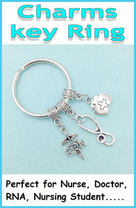 Nurse, Doctor, RN, RNA, Nursing Student Charms Key Ring.