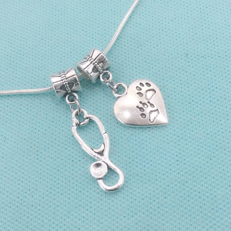 Medical Bracelet Charms : Paw Prints and Stethoscope Charms.