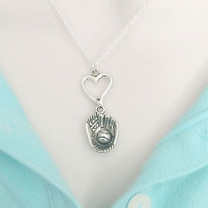 Baseball/Softball Heart & Mitt Handcrafted Necklace.