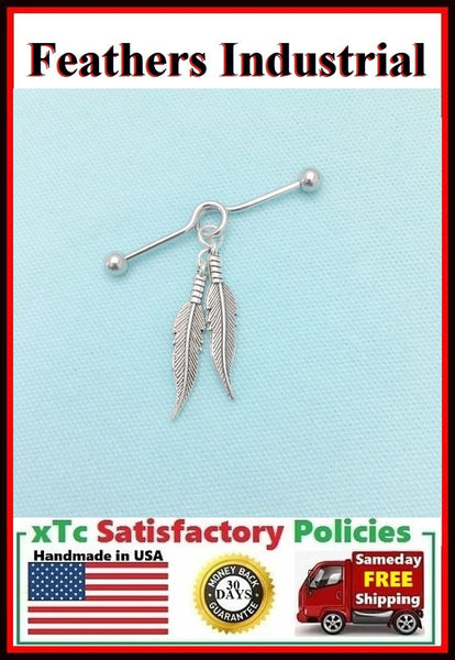 Beautiful Pair of Feathers Charm Surgical Steel Industrial.