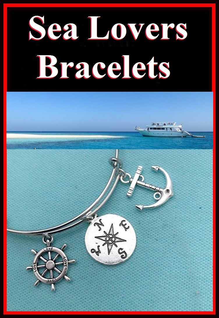 Beach, Sea Lovers Compass, Rudder & Anchor Charms Bangle.