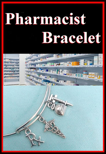 Medical Bracelet : Pharmacist & RN Related Charms Expendable Bangle.