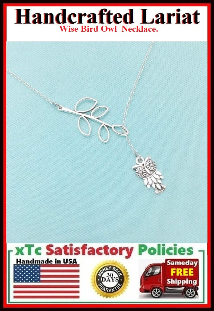 Beautiful Handcrafted Owl Charm Necklace Lariat Style.