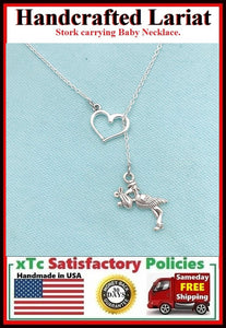 Stork with Baby Handcrafted Necklace Lariat Style.