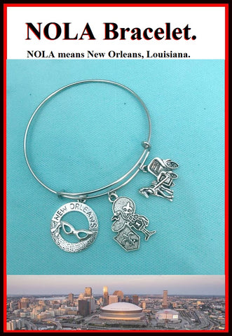 New Orleans (Mardi Gras City) related charms Bangle Bracelet.