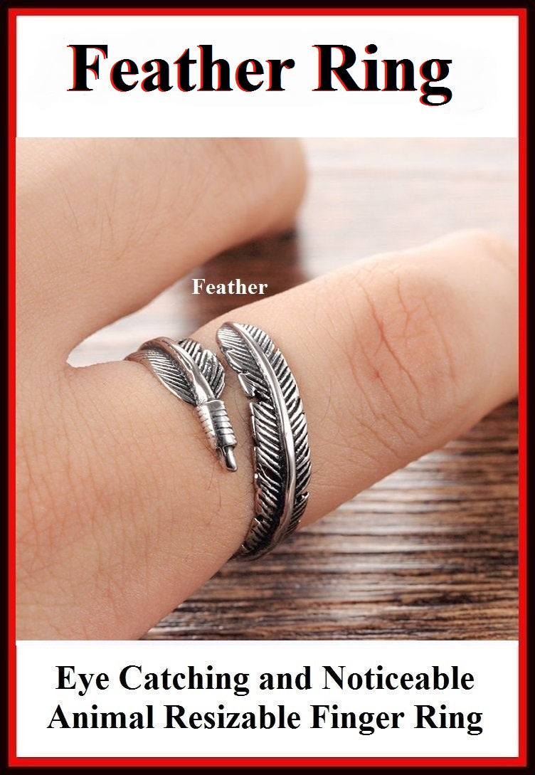 Beautiful FEATHER Resizable Finger Ring.