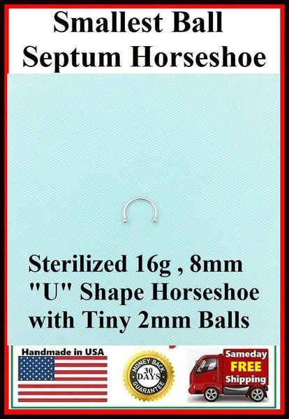 Sterilized "U" SMALLEST BALLS 2mm, 16g Septum Horseshoe.