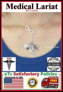 RN Caduceus Stethoscope & Medic Bag Charms Lariat Necklace.