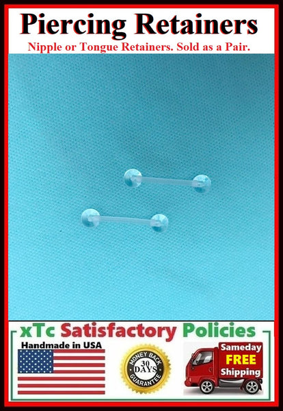 2 Sterilized 14g 12mm Length Clear Balls Flexible Bioflex Nipple Retainers.