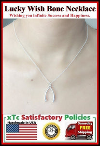 Good Luck Wishbone Silver Charm 18" Necklace.