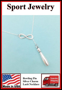 Bowling Pin & Infinity Handcrafted Necklace Lariat Style.