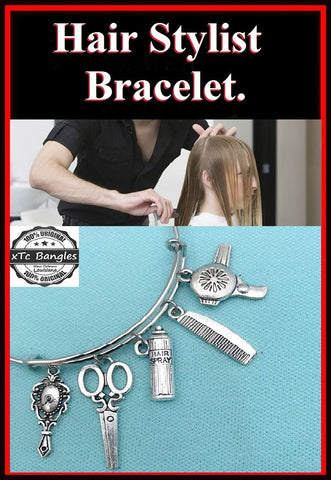 Hair Stylist: Dryer, Scissor, Comb, Spray Can & Mirror Charms Bangle