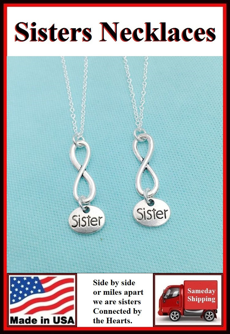 2 Sisters ; Sisters Forever Charms Necklaces Set.