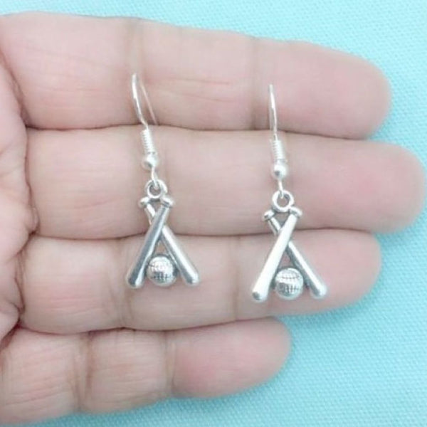 Baseball Bats n Ball Silver Earrings. Player Gift. Team Gift.