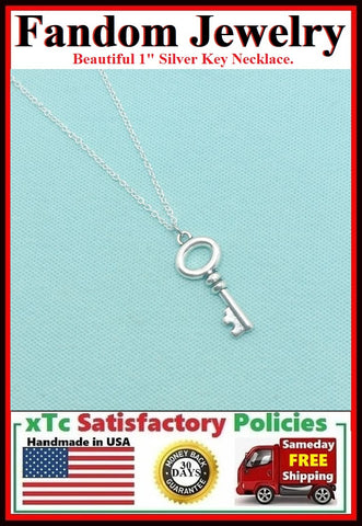 Beautiful Silver 1" Key Charm Necklace.
