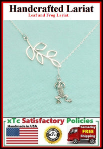 Gorgeous Leaf & Frog Necklace Lariat Style.