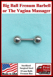 Sterilized Surgical Steel 4g w 10mm Balls Frenum Barbell or Vagina Massager.