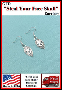 GFD "Steal Your Face Skull" Silver Charms Dangle Earrings.