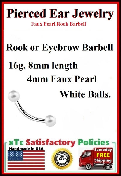 Sterilized Surgical Steel Faux Pearl ROOK Barbell.