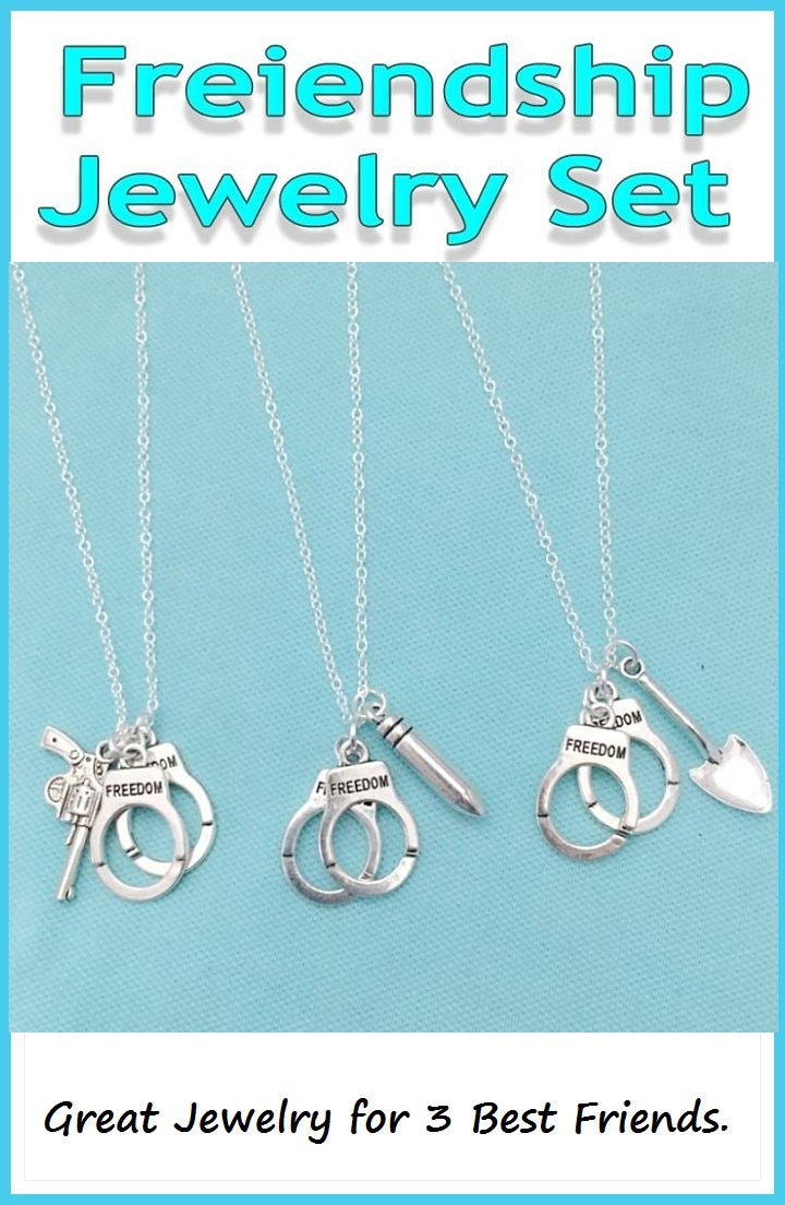 BF Sets : 3 Handcuff Silver Necklaces for Friends.
