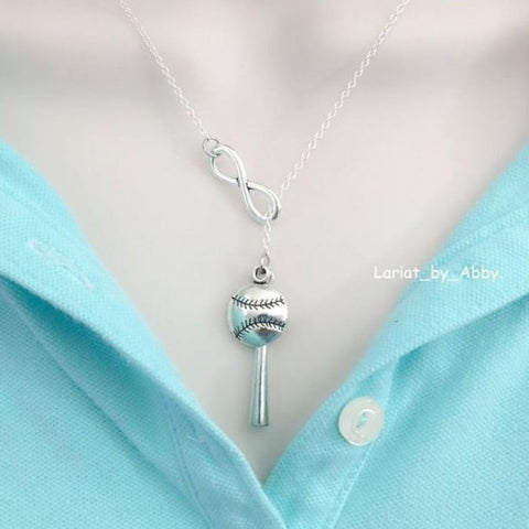 Baseball/Softball Bat & Ball Necklace Lariat Style.